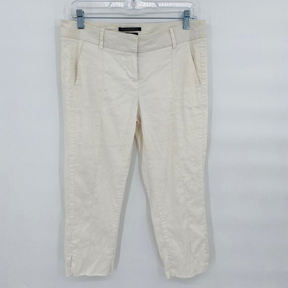 Bebe Womens White Linen Blend Cropped Casual Capri Pants 8 Minimalist Preppy - Picture 1 of 6